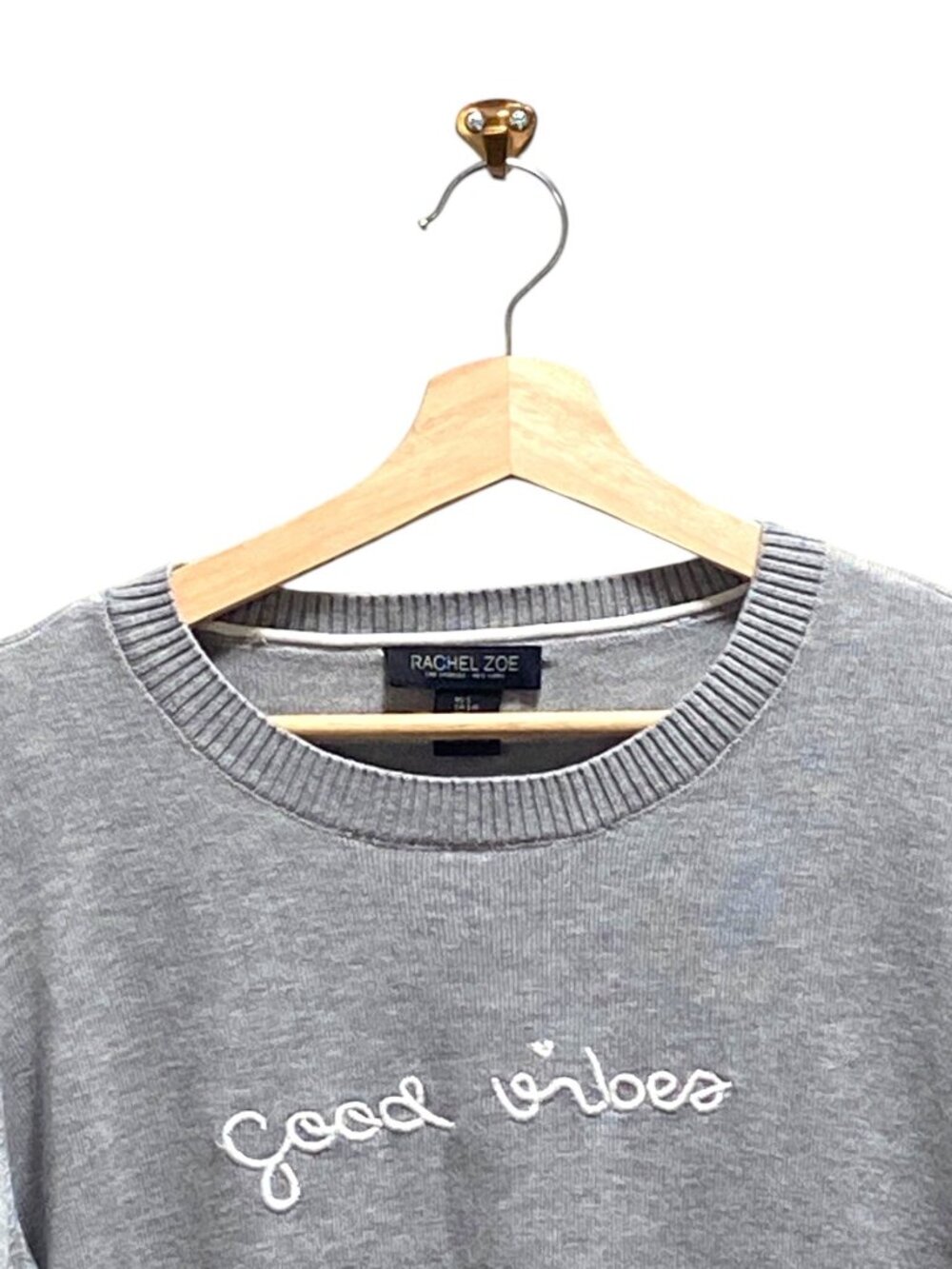 Rachel Zoe Good Vibes Cashmere Blend Sweater Gray Size L Coastal Preppy Spring - Picture 5 of 12